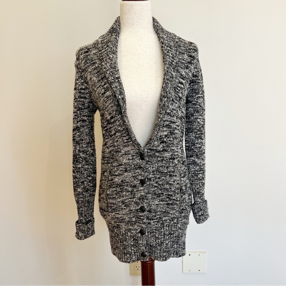 J Crew Cardigan Womens Small Merino Wool Blend Marled Gray Long Shawl Collar
